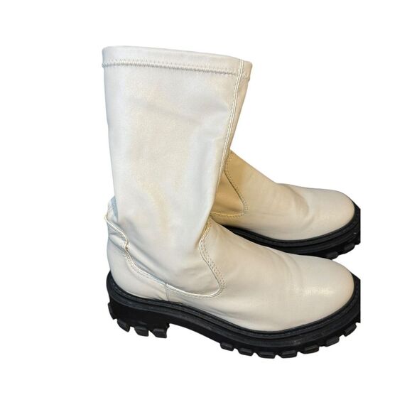 SCHUTZ Shoes - Schutz Womens Boots Kendy Lug Sole Mid Calf Side Zip Up Leather White Size 7.5 B